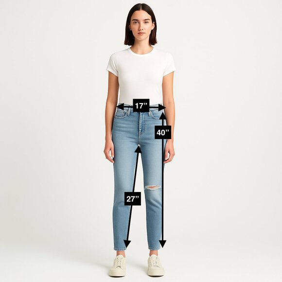 NWT Re/Done Distressed Skinny Blue Jeans Size 32 90s High Rise Ankle Crop - Picture 2 of 9